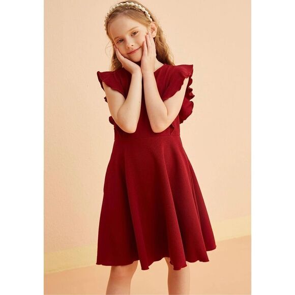 NEW Girls Flutter Sleeve Dress Pockets A-Line Swing Dress 10 Yrs - Picture 3 of 6